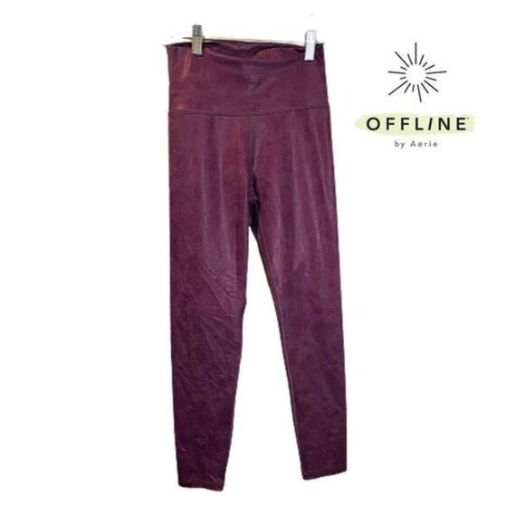Aerie Offline‎ Purple Shiny Faux Leather Look Leggings High Rise - Picture 1 of 4